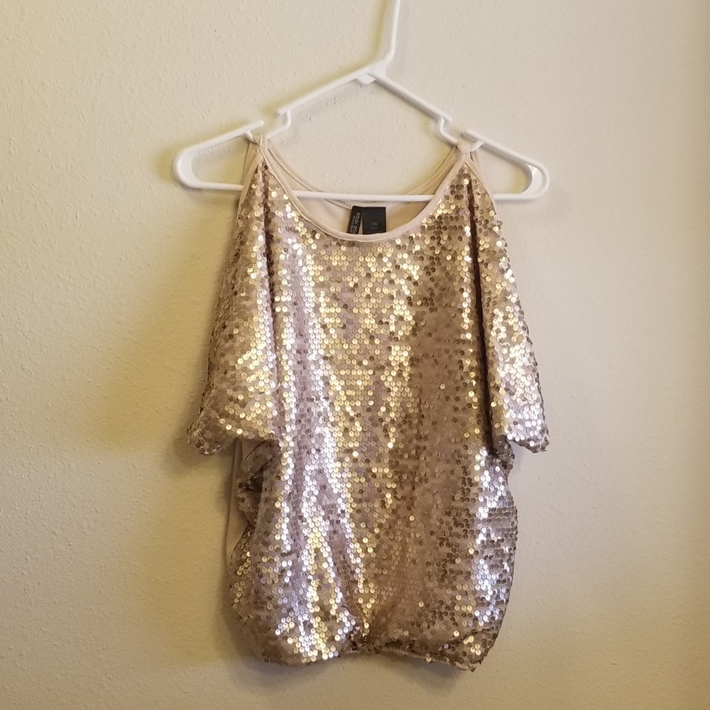 SOLD Bisou Bisou Sequined Dolman Sleeve Cold Shoulder